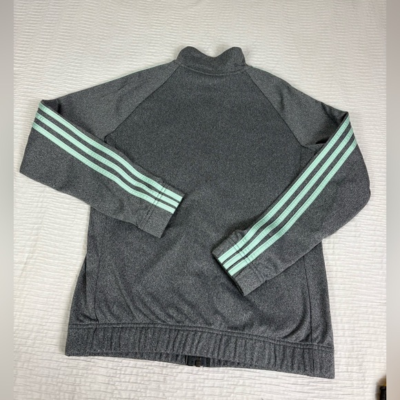 Adidas Women's Gray Long Sleeve Top with Mint Stripes - Picture 4 of 7